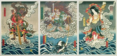 The Actor Ichikawa Ebizo V as the Deity Fudo Myoo Rescuing Ichikawa Danjuro VIII as Honcho-maru Tsunagoro, c.1850 by Utagawa Kunisada